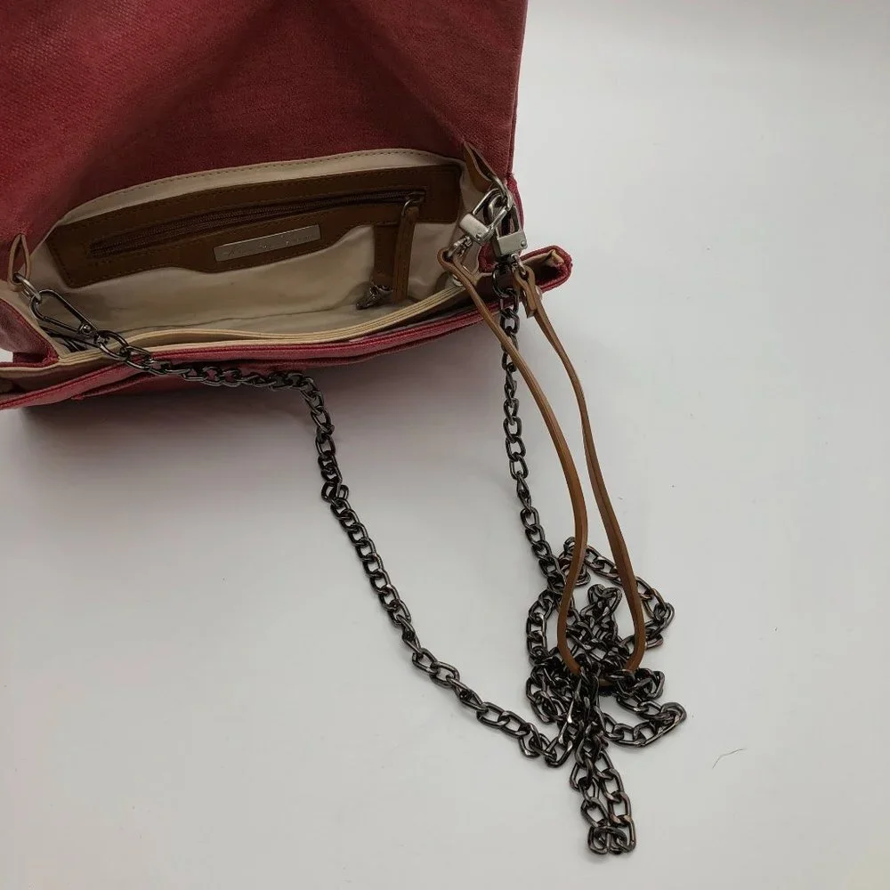 Kenneth Cole Womens Genuine Leather‎ Crossbody Chain Bag Wristlet Red Brick
